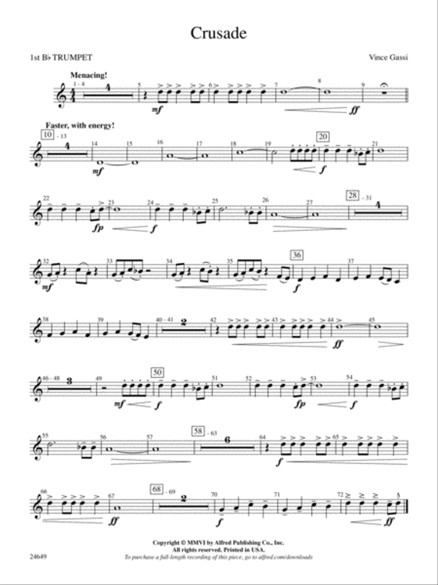 Crusade: 1st B-flat Trumpet Concert Band scores gallery preview page 1
