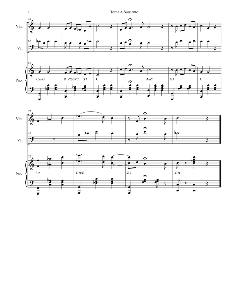 Torna A Surriento (Come Back to Sorrento) (Duet for Violin and Cello) Piano Trio scores gallery preview page 5