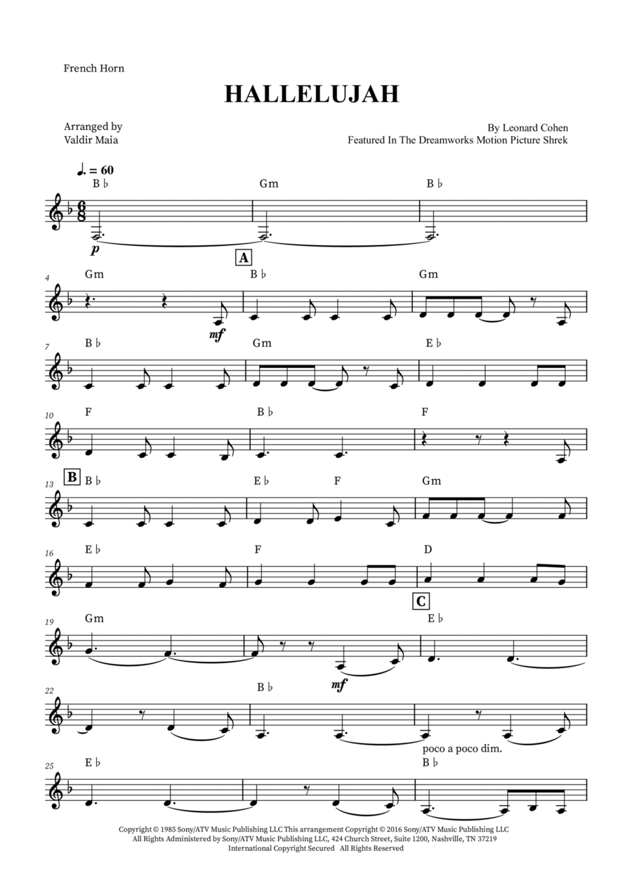 Hallelujah Horn Solo scores gallery preview page 1