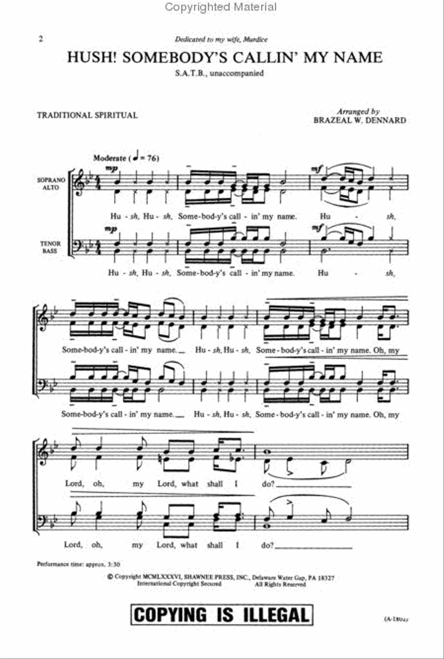 Hush! Somebody's Callin' My Name 4-Part scores gallery preview page 2