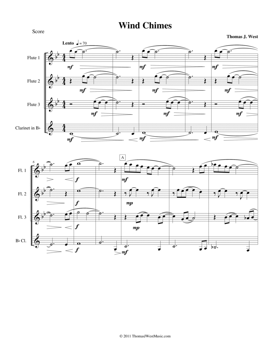 Wind Chimes (Flute & Clarinet Quartet - Grade 1.5) Woodwind Quartet scores gallery preview page 1