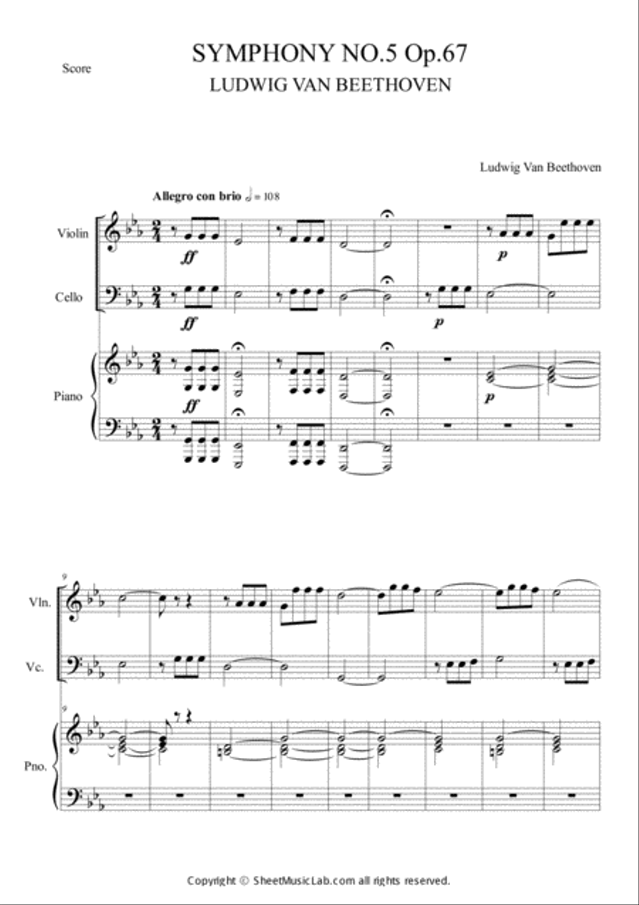 Symphony No.5 Op.67 Piano Trio scores gallery preview page 1