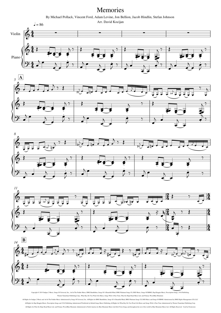 Memories Violin Solo scores gallery preview page 1