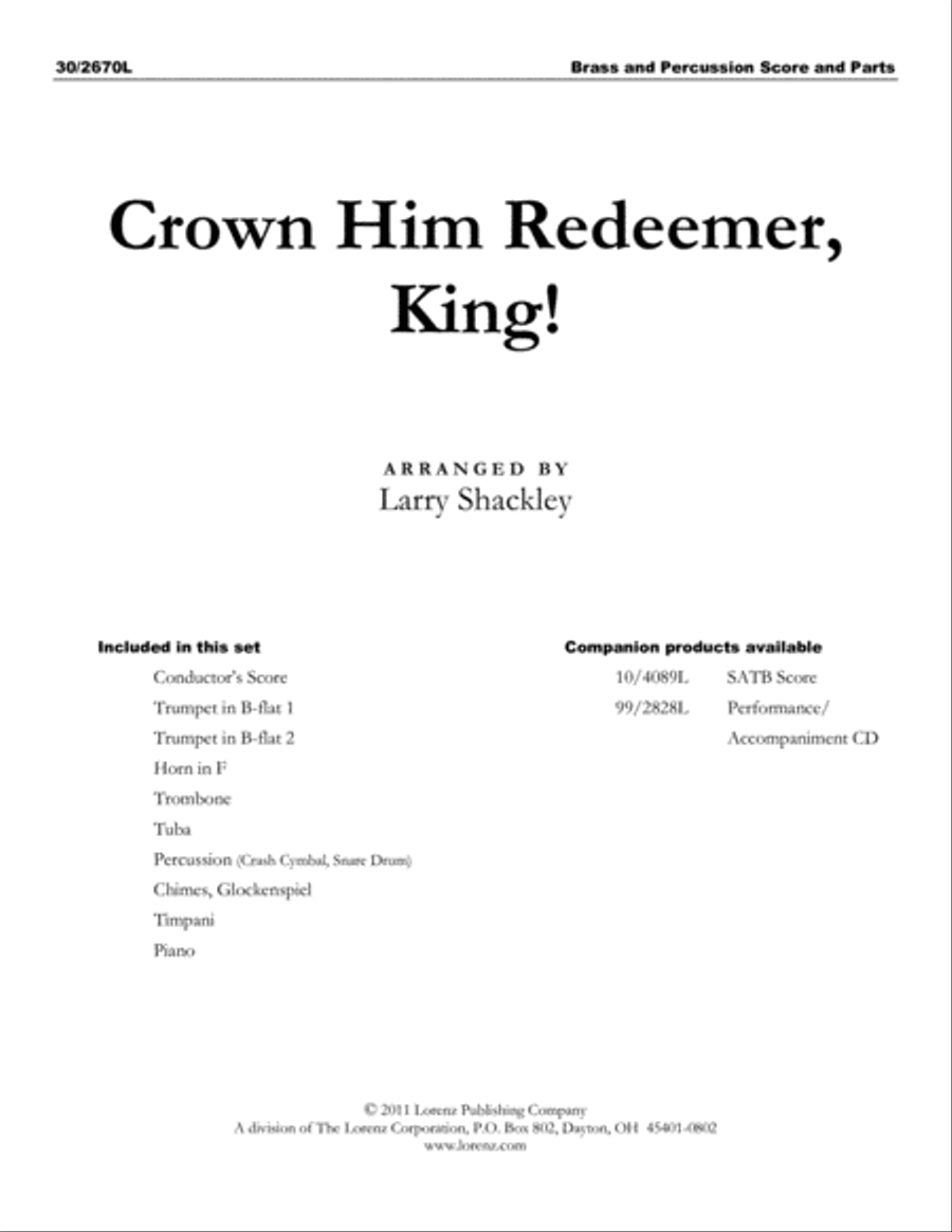 Crown Him Redeemer, King! - Brass and Perc Score and Parts