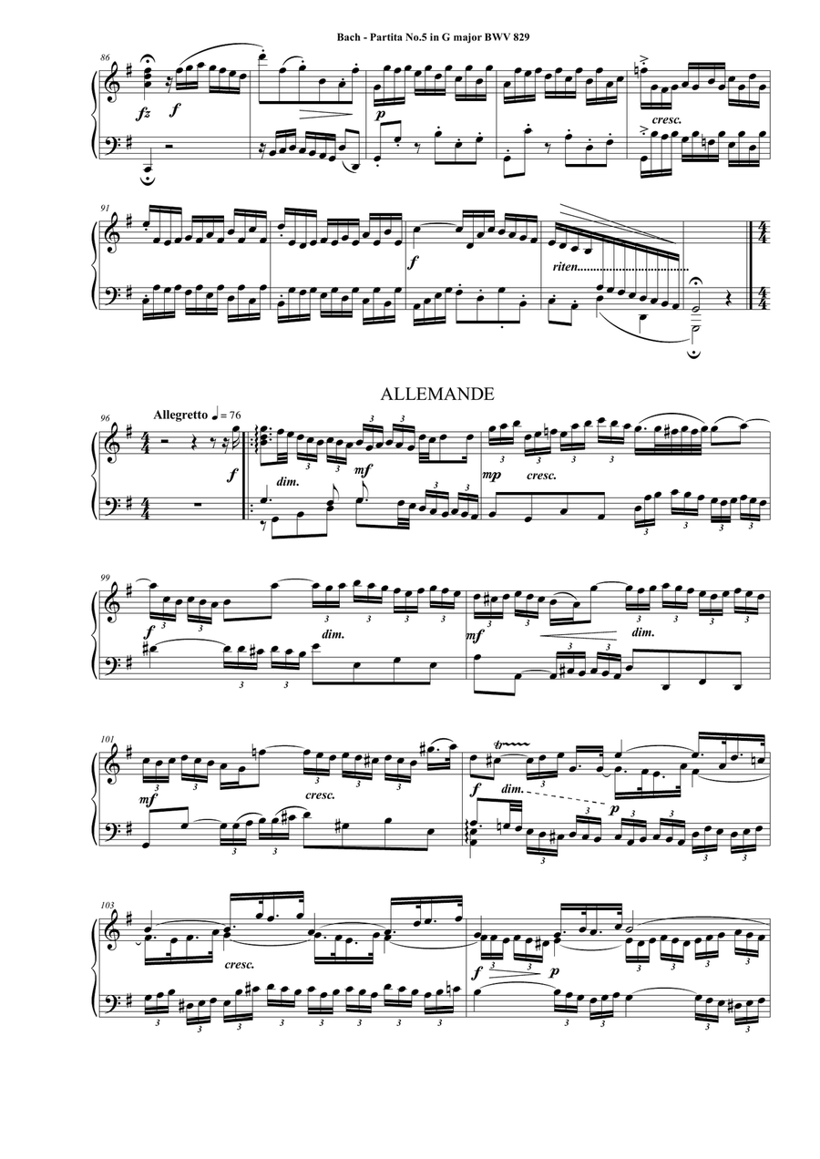 Bach - Partita No.5 in G major BWV 829 for Piano Piano Solo scores gallery preview page 4