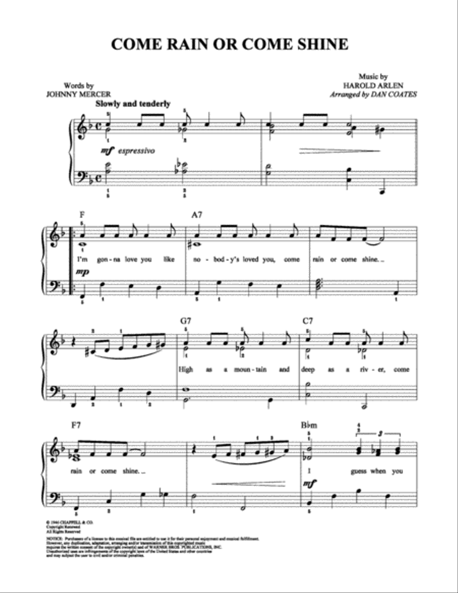 Come Rain or Come Shine Easy Piano scores gallery preview page 1