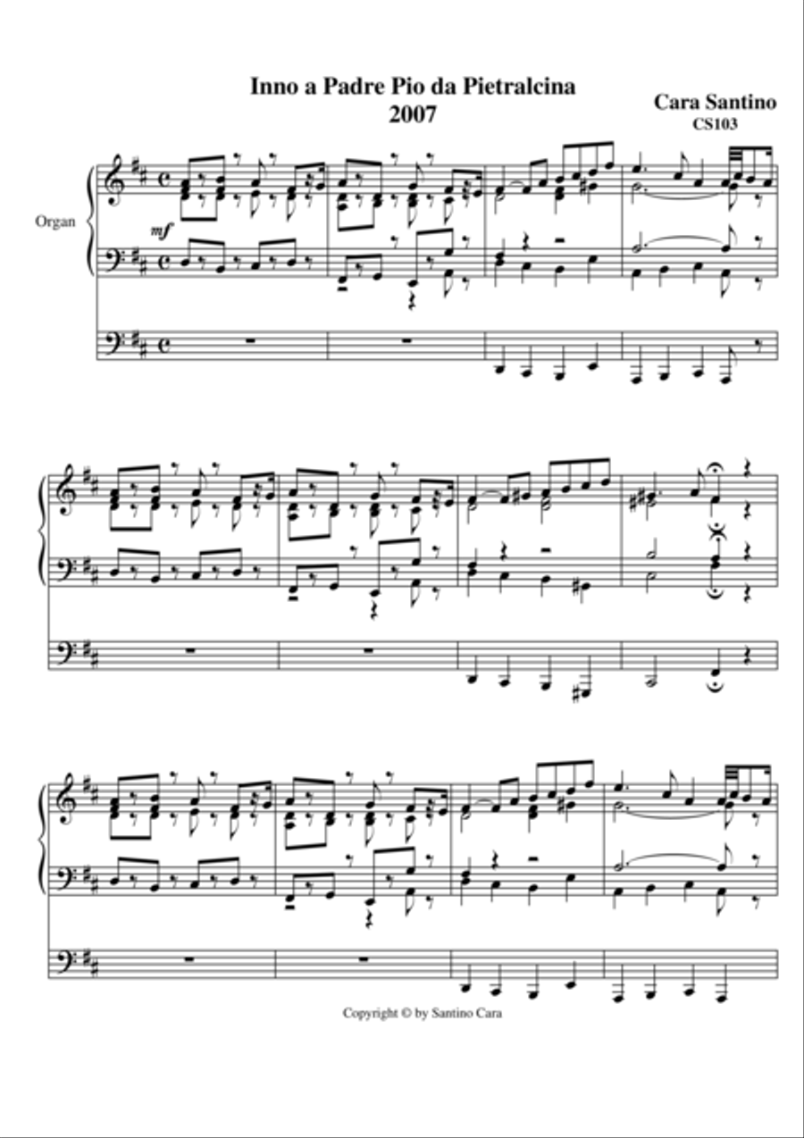 Hymn to Father Pio of Pietrelcina for organ - CS103 Organ Solo scores gallery preview page 1
