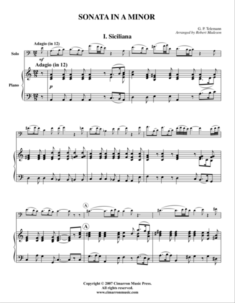 Sonata in a minor Euphonium scores gallery preview page 1