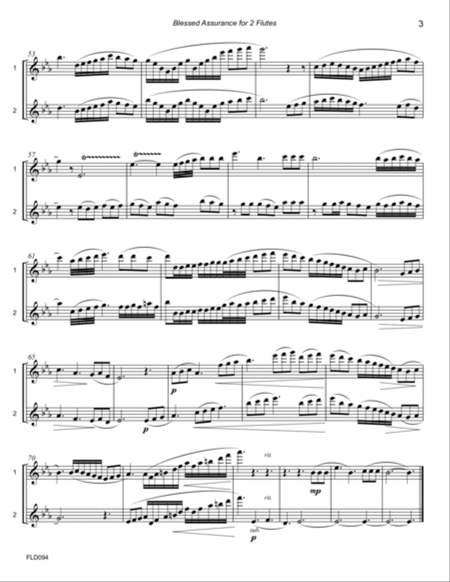 BLESSED ASSURANCE - FLUE DUET (unaccompanied) Flute Duet scores gallery preview page 3