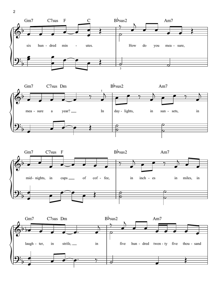 Seasons Of Love (from Rent) Easy Piano scores gallery preview page 2