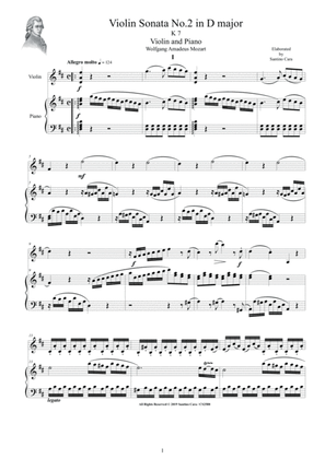 Mozart - Violin Sonata No.2 in D major K 7 for Violin and Piano - Score and Part
