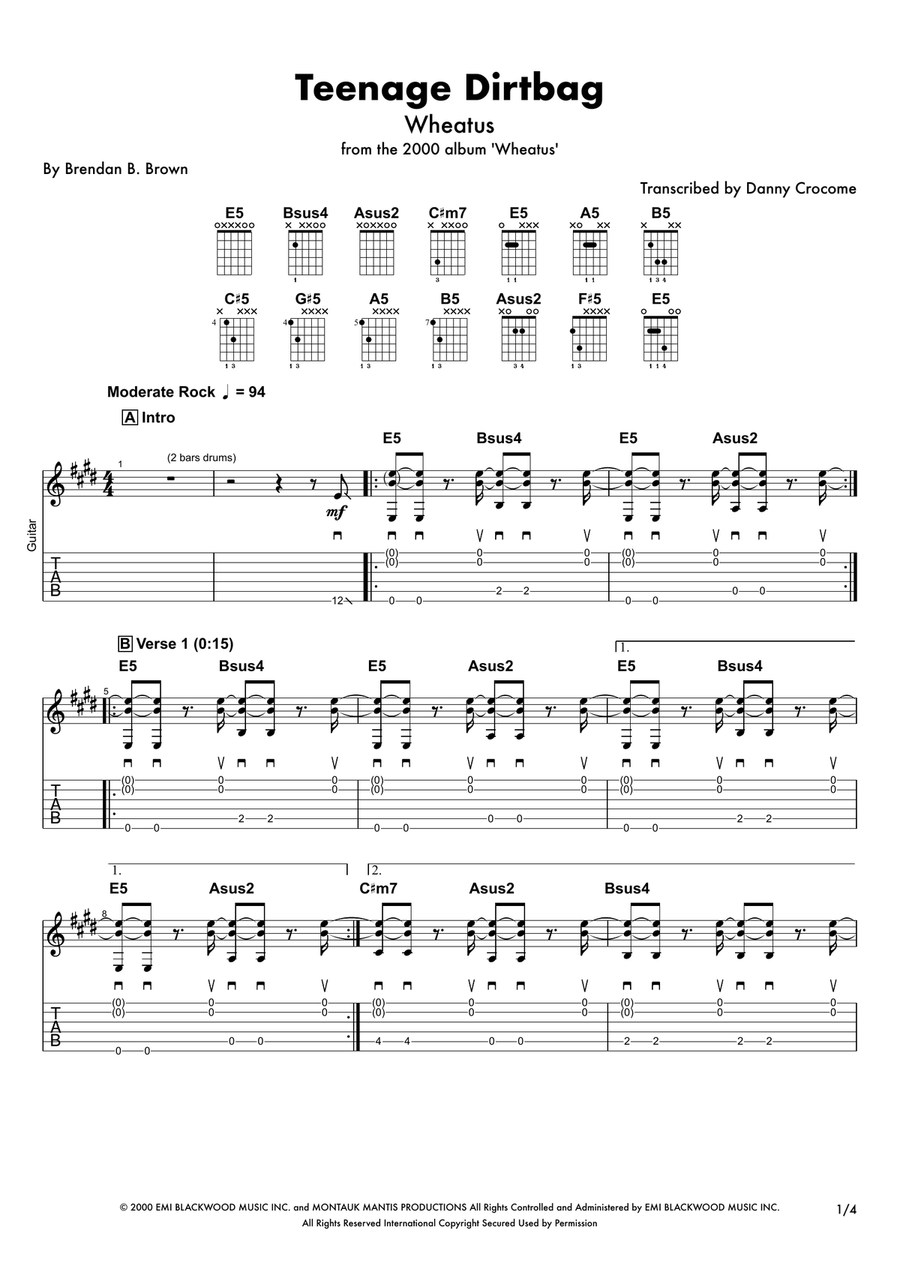 Teenage Dirtbag Acoustic Guitar scores gallery preview page 1
