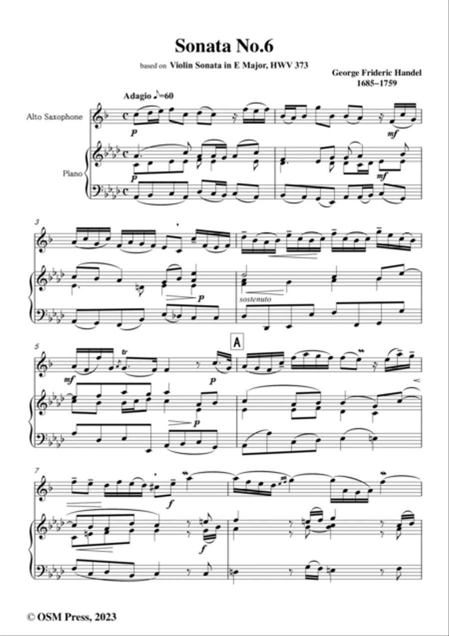 Handel-Sonata No.6,for Alto Saxophone and Piano Alto Saxophone scores gallery preview page 2