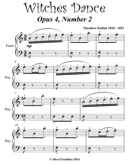 Witches Dance Opus 4 Number 2 Easy Piano Sheet Music