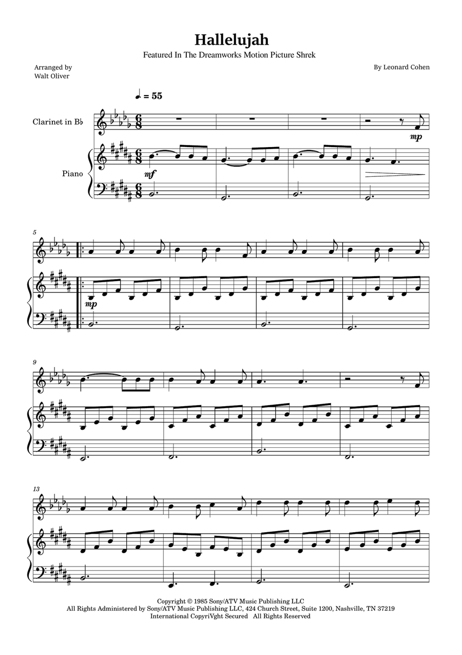 Hallelujah B-Flat Clarinet scores gallery preview page 1