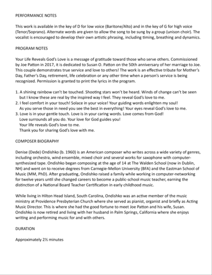 Your Life Reveals God's Love (Low Voice) Low Voice scores gallery preview page 4