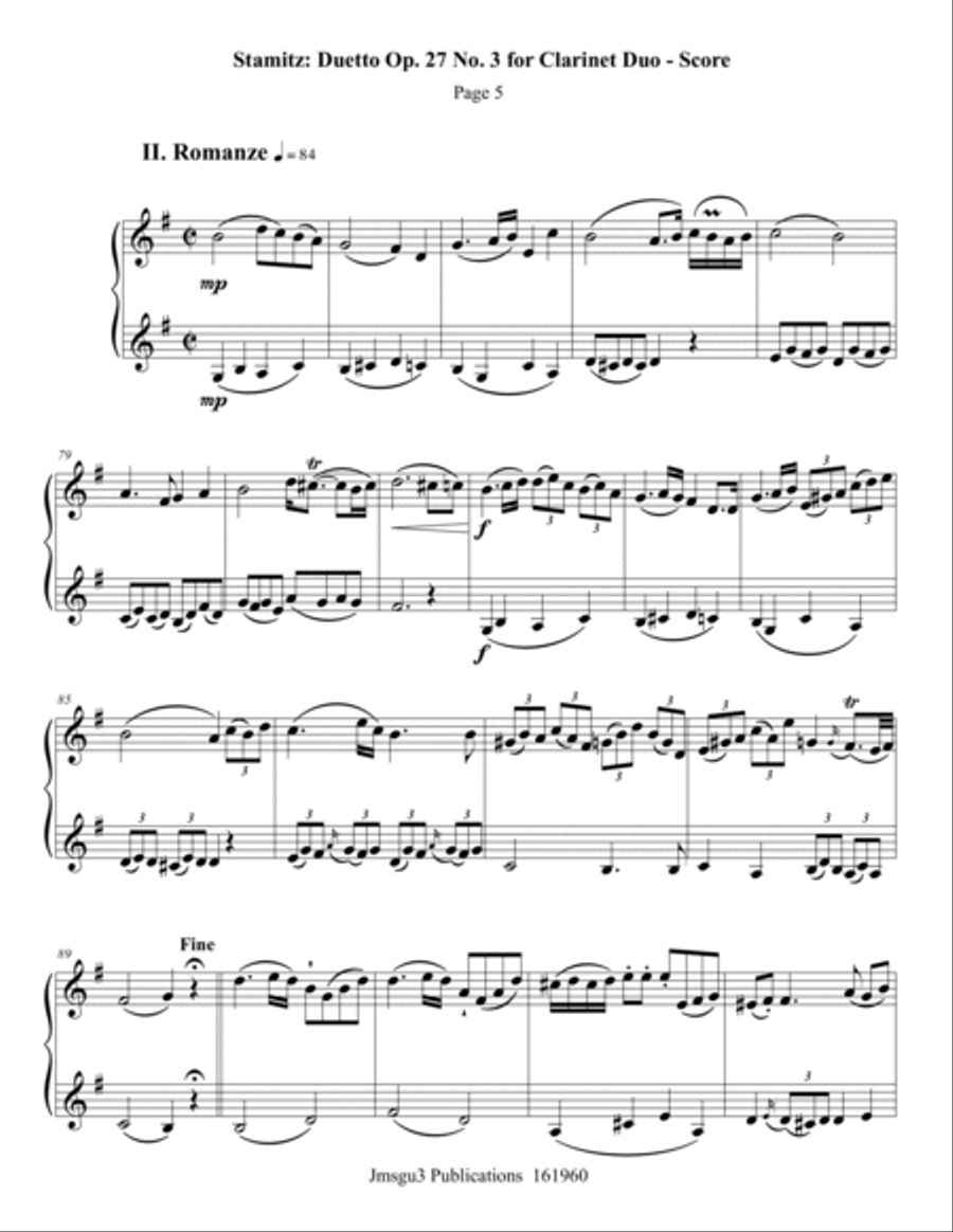 Stamitz: Duet Op. 27 No. 3 for Clarinet Duo Clarinet Duet scores gallery preview page 5