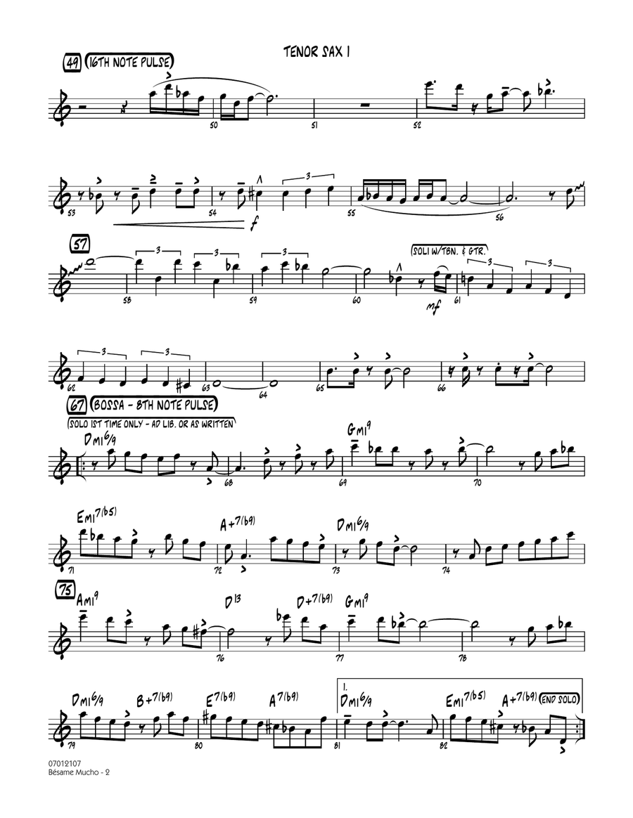 Besame Mucho (Kiss Me Much) - Tenor Sax 1 Jazz Ensemble scores gallery preview page 2