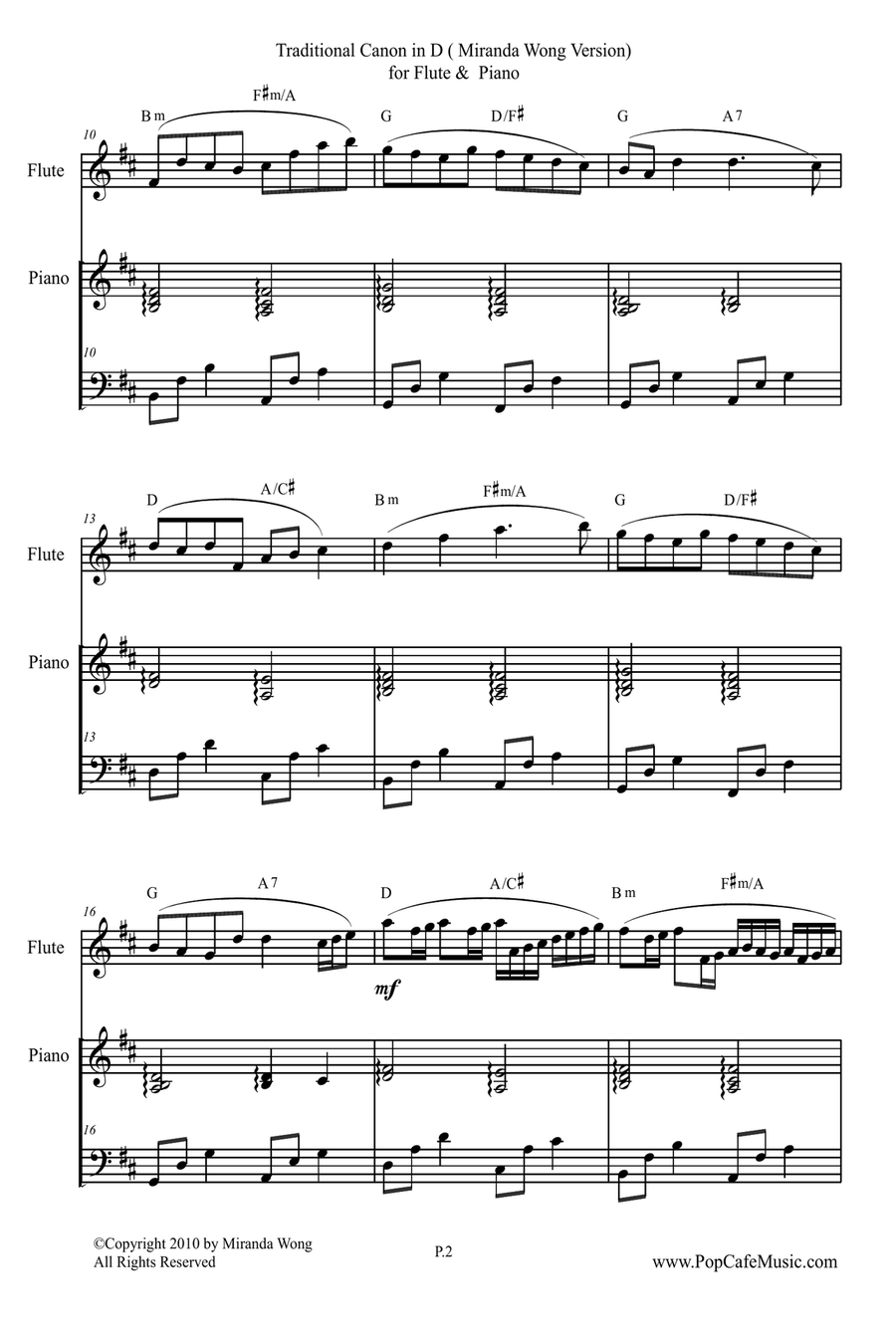 Traditional Canon in D for Flute & Piano Accompaniment Flute Solo scores gallery preview page 2