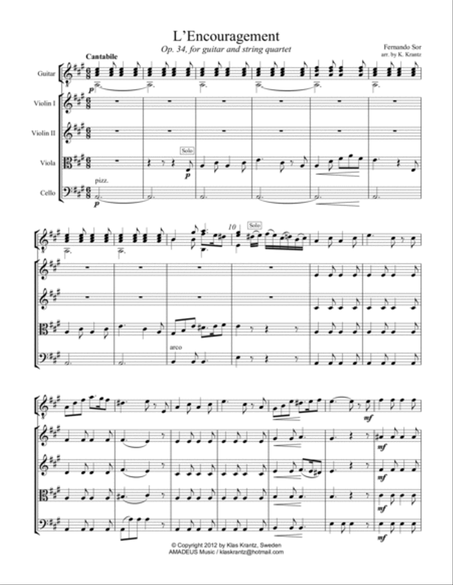 L'Encouragement Op. 34 for guitar and string quartet Chamber Orchestra scores gallery preview page 2