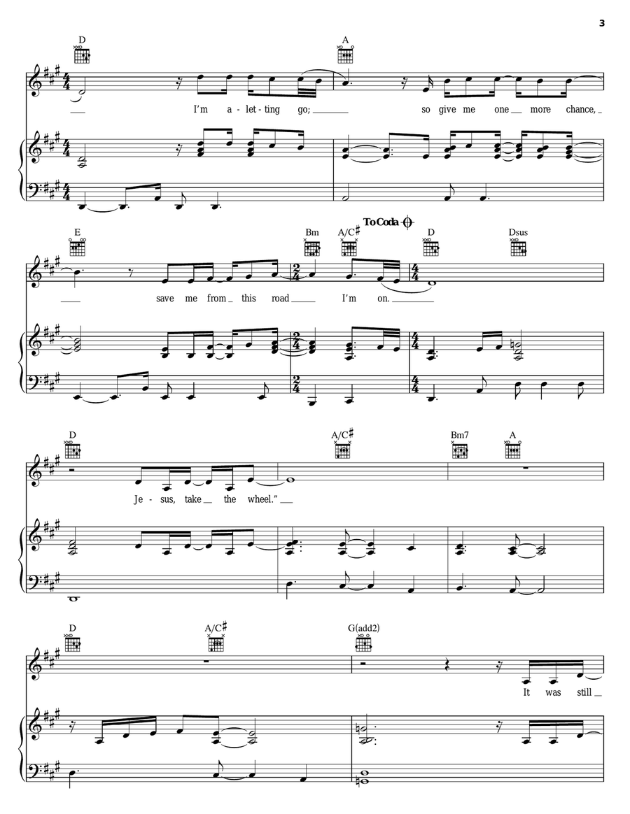 Jesus Take The Wheel Jesus Take The Wheel Piano, Vocal, Guitar scores gallery preview page 3
