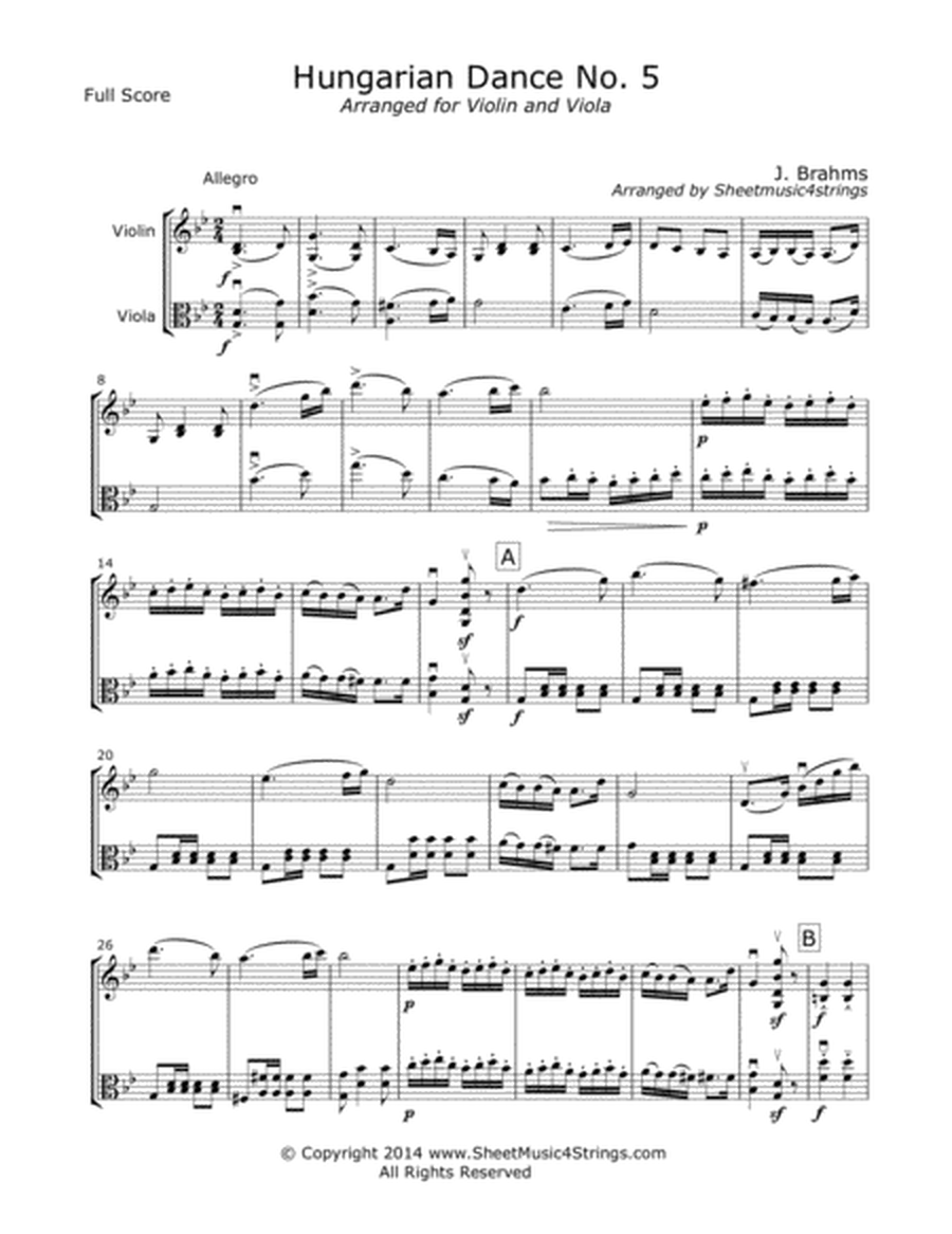 Brahms, J. - Hungarian Dance No. 5 for Violin and Viola image number null