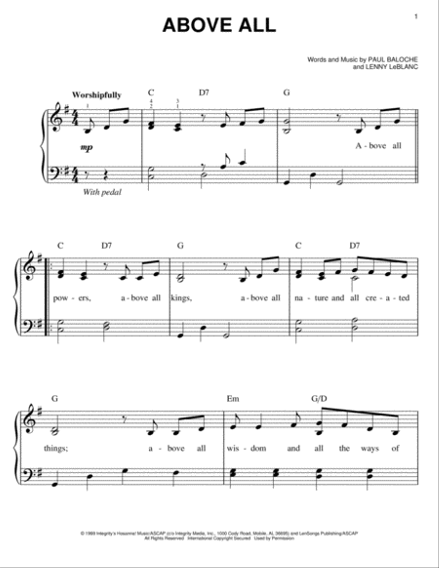 Above All Easy Piano scores gallery preview page 1