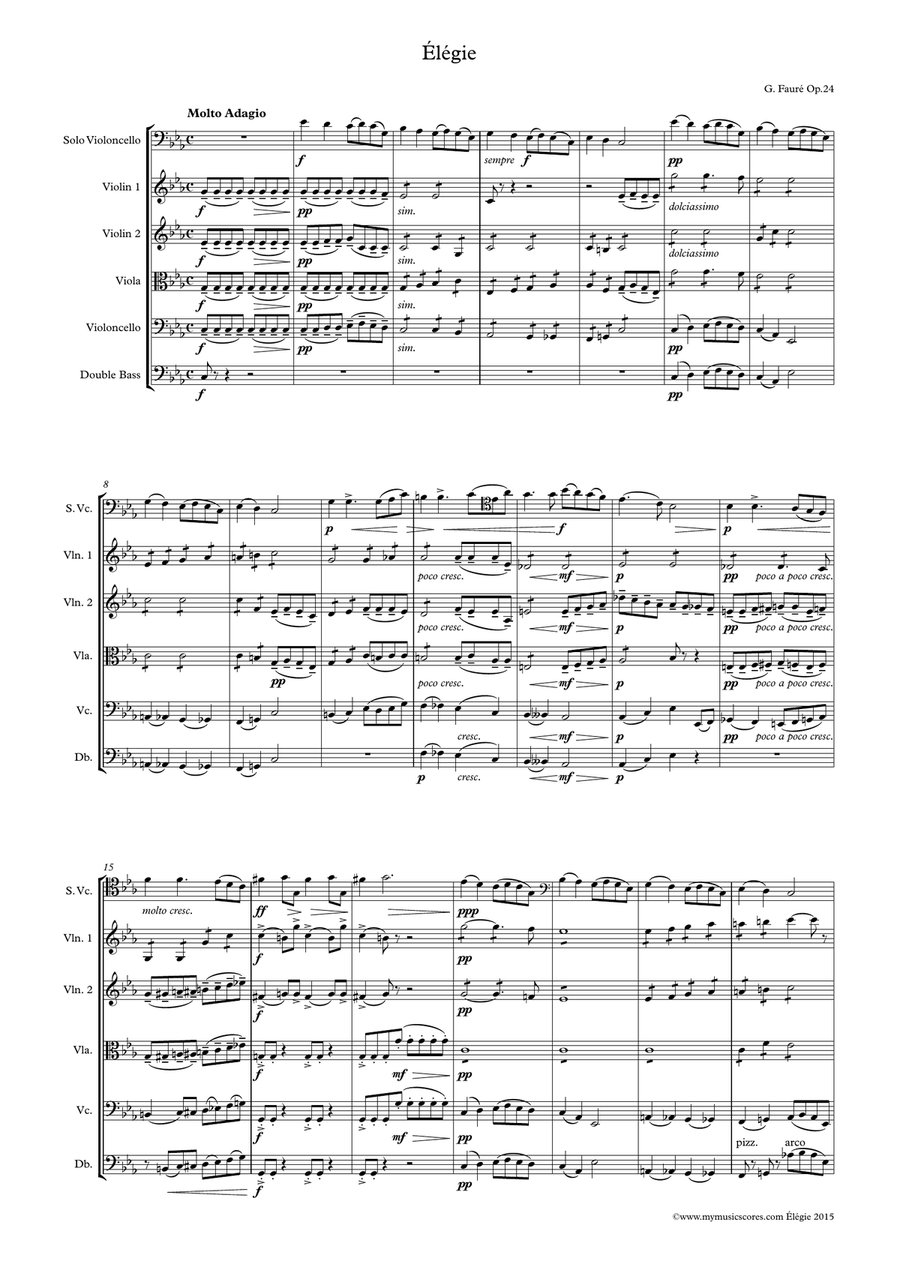 Faure Elegy or Cello and String Orchestra String Orchestra scores gallery preview page 2