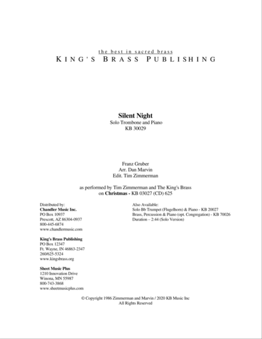 Silent Night (for Solo Trombone & Piano) Piano scores gallery preview page 2