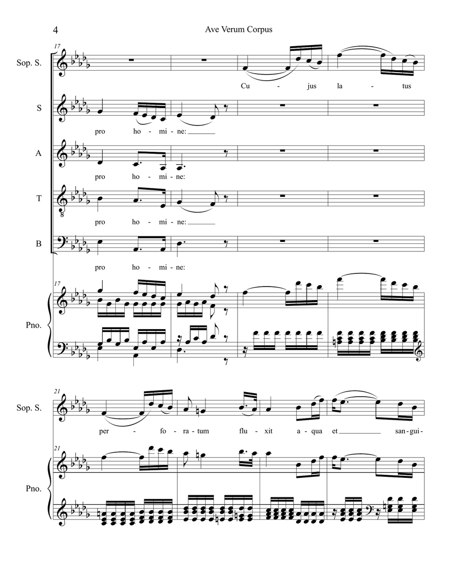 Ave Verum Corpus (Soprano Solo with SATB) 4-Part scores gallery preview page 4