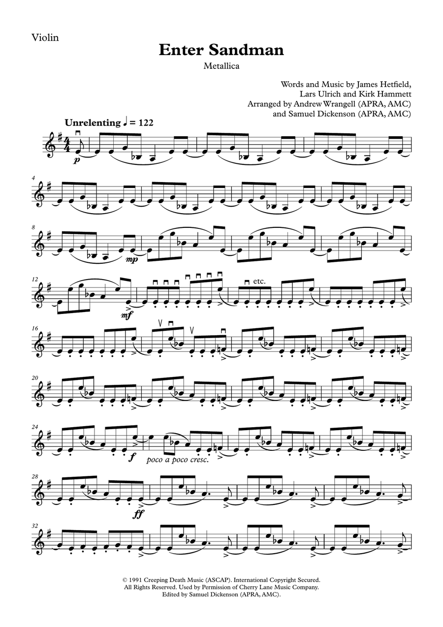Enter Sandman Violin Solo scores gallery preview page 1