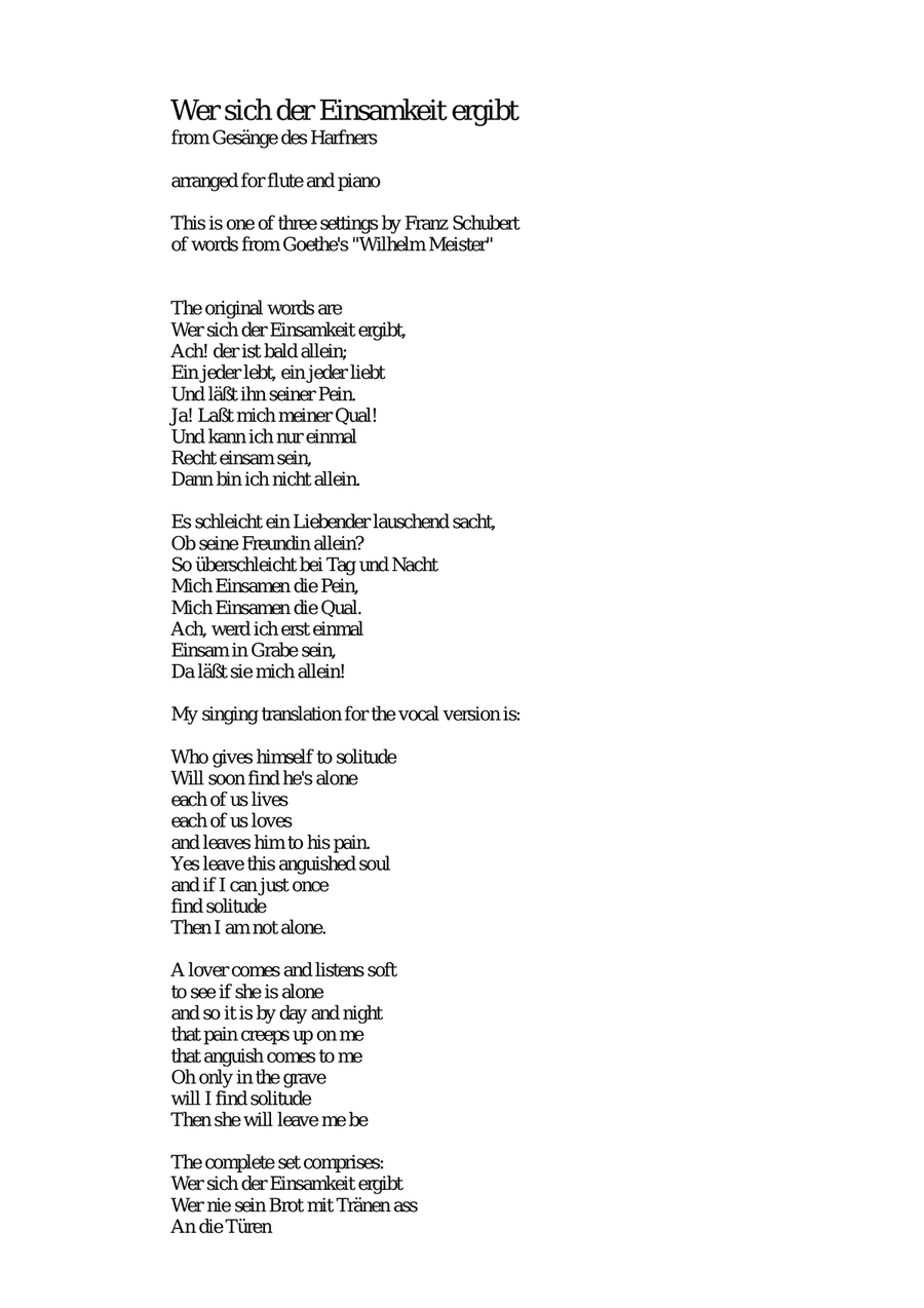 Gesänge des Harfners (Songs of the Harpist) for flute and piano Flute Solo scores gallery preview page 1