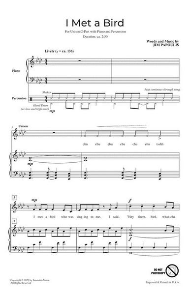 I Met a Bird by Jim Papoulis Unison Choir - Sheet Music