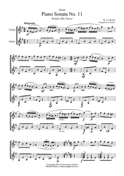 Rondo alla turca for violin and guitar image number null