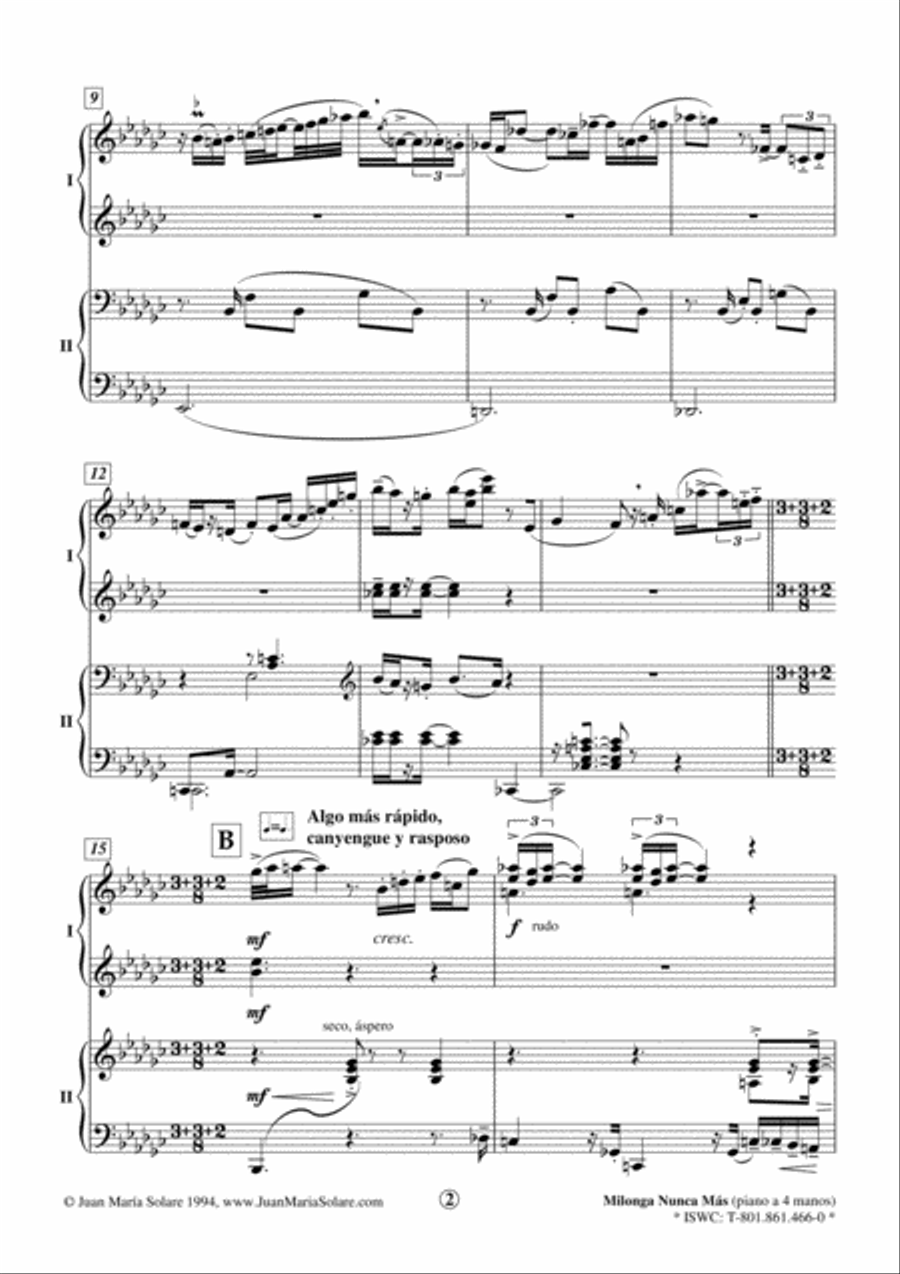 Milonga Nunca Más [piano 4 hands] Piano Duet scores gallery preview page 3