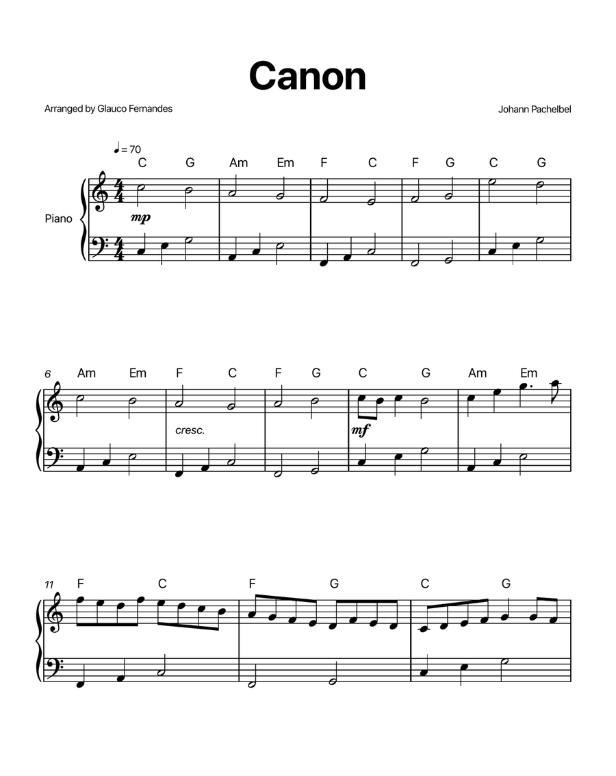 Pachelbel easy piano on sale