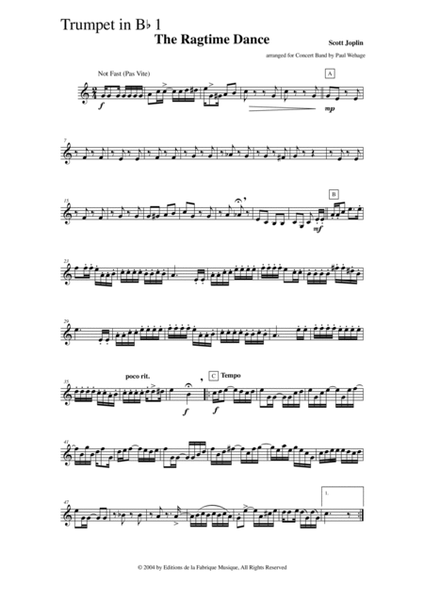 Scott Joplin: The Ragtime Dance, arranged for concert band by Paul Wehage: Bb trumpet 1 part