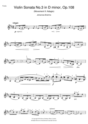 Book cover for Violin Sonata, Op. 108 No. 3 (2nd Movement: Adagio)