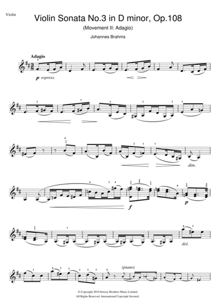Violin Sonata, Op. 108 No. 3 (2nd Movement: Adagio)