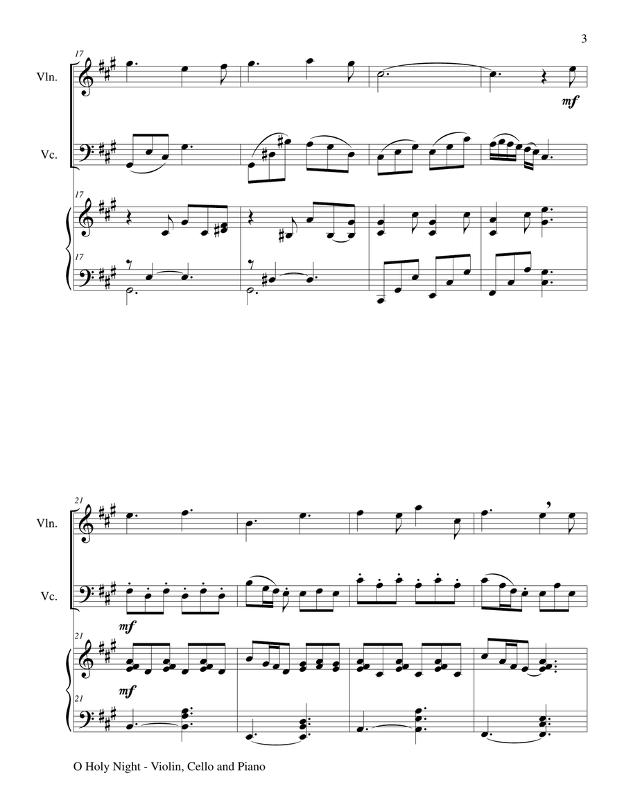 O HOLY NIGHT (Trio – Violin, Cello and Piano with Parts) Piano Trio scores gallery preview page 4