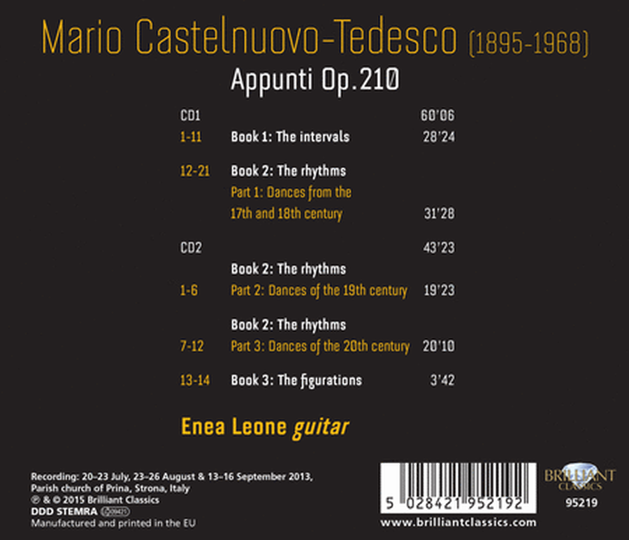 Mario Castelnuovo-Tedesco: Appunti, Preludes & Studies Op. 210
