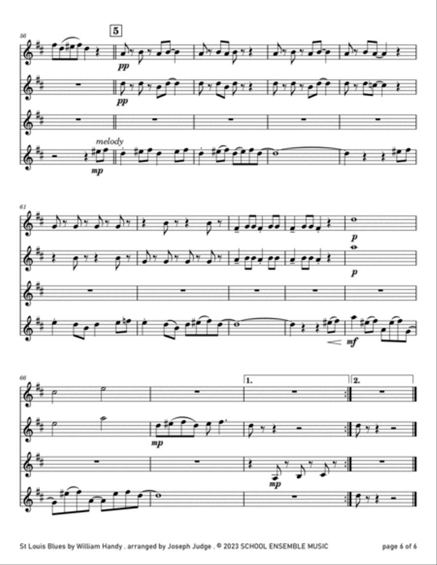 St Louis Blues by Handy for Clarinet Quartet in Schools Clarinet Quartet scores gallery preview page 6