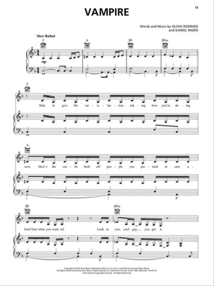 Olivia Rodrigo – Guts Piano, Vocal, Guitar scores gallery preview page 5