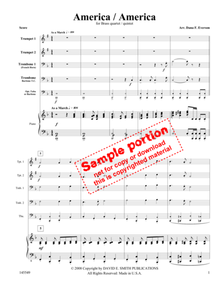 America, America America, America Brass Quintet scores gallery preview page 2
