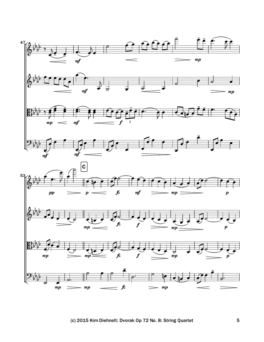 Dvorak: Slavonic Dance Op. 72, No. 8 - for String Quartet String Quartet scores gallery preview page 6