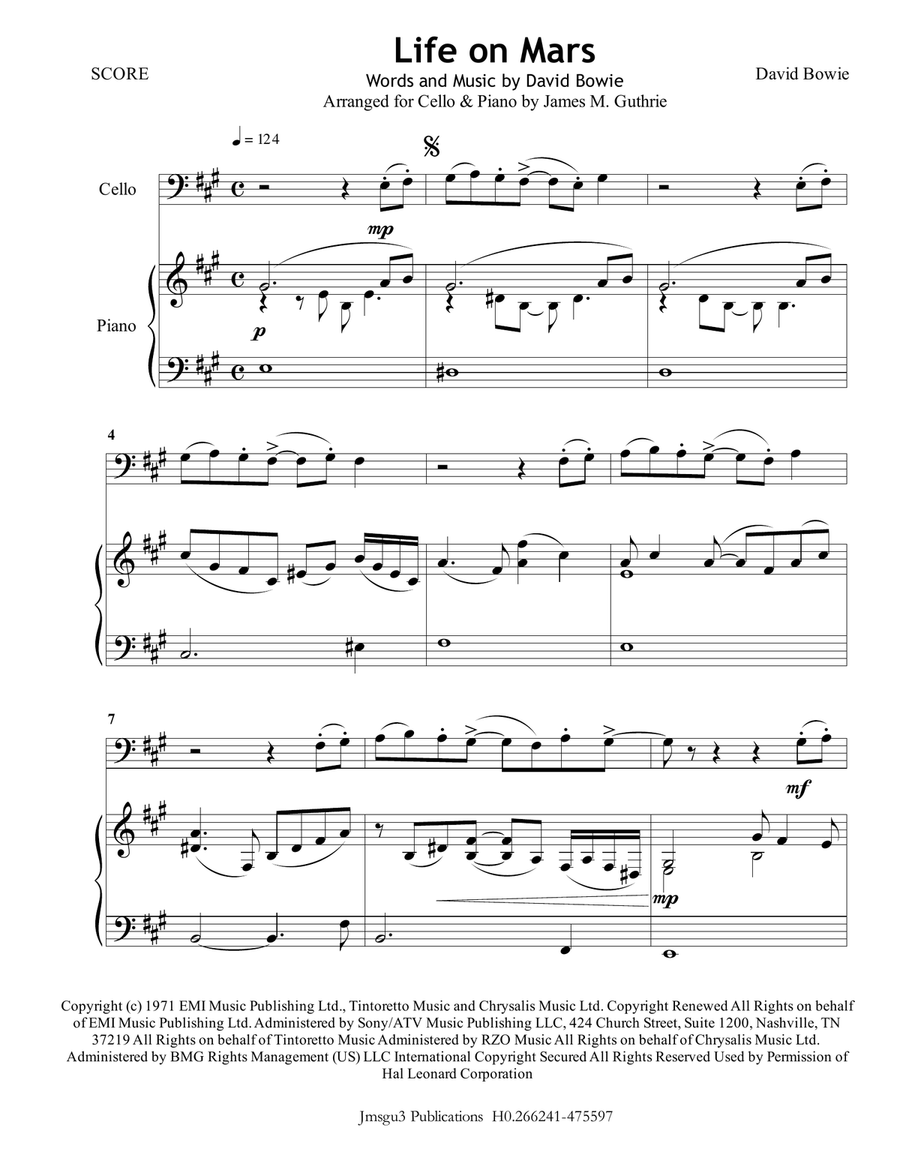 Life On Mars Piano scores gallery preview page 1