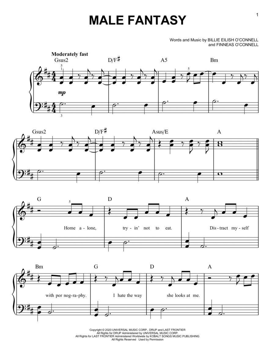 Male Fantasy Easy Piano scores gallery preview page 1