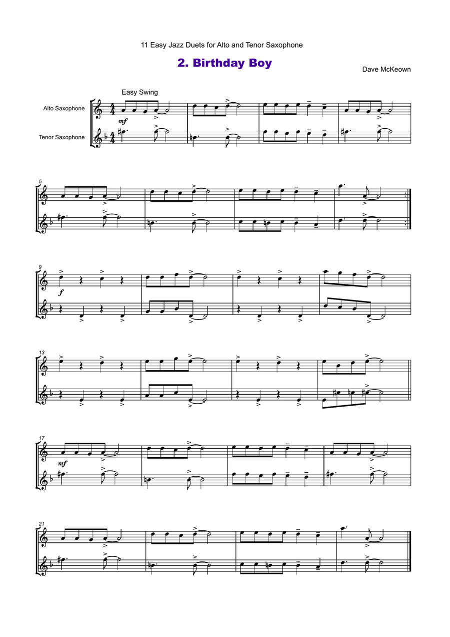 11 Easy Jazz Duets for Alto and Tenor Saxophone Woodwind Duet scores gallery preview page 3