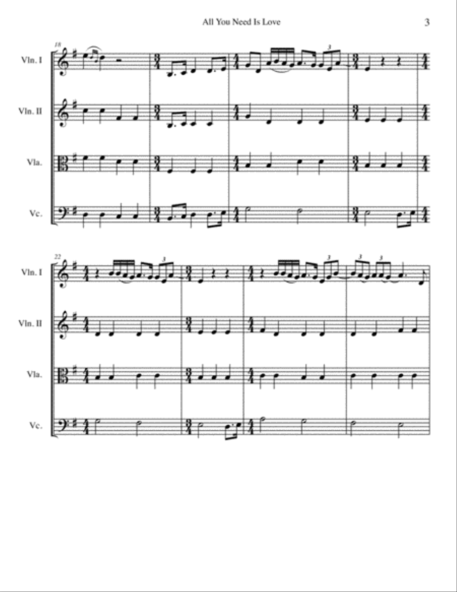 All You Need Is Love String Quartet scores gallery preview page 3