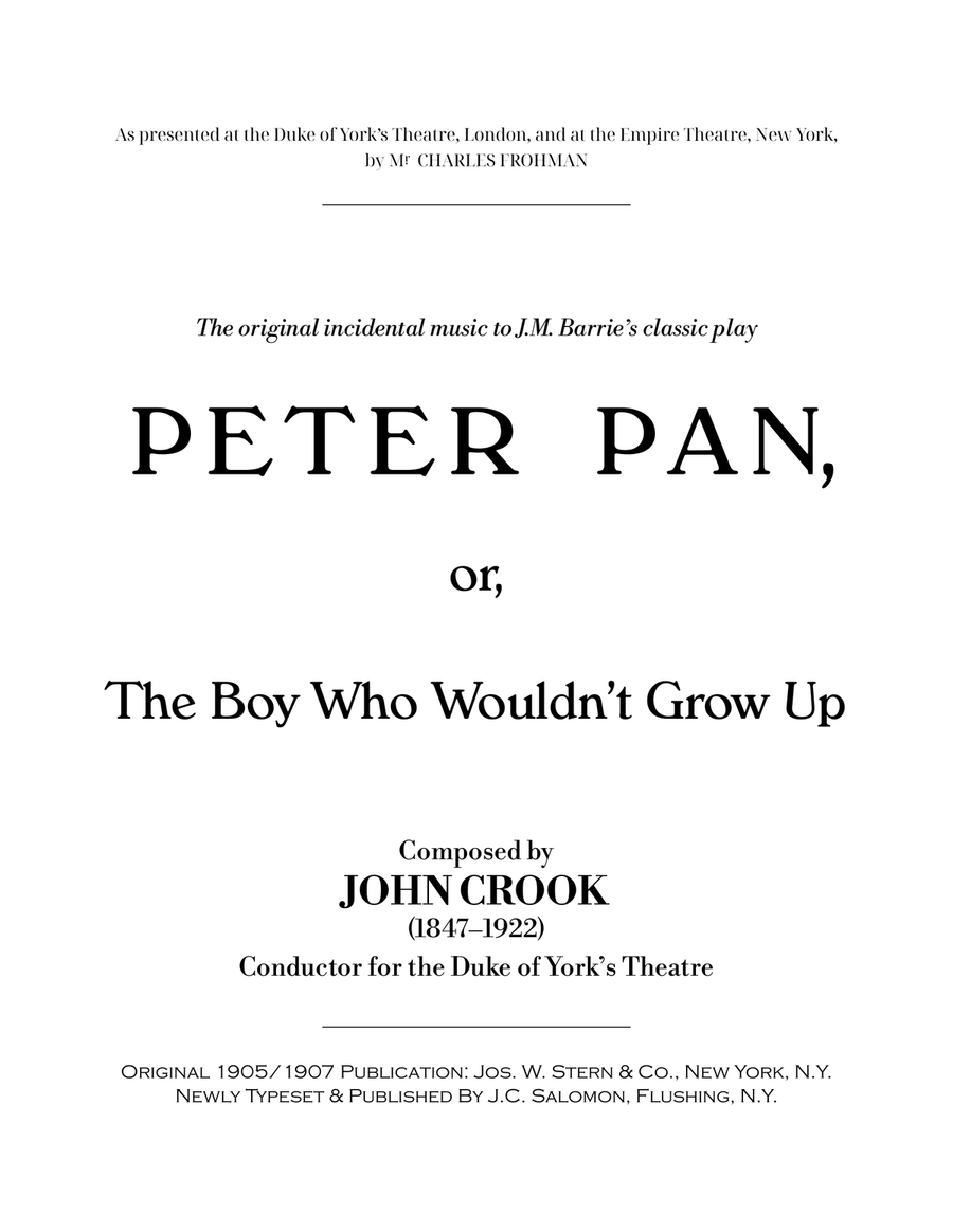Score to Peter Pan (Annotated): The Original Incidental Music to J.M. Barrie’s Classic Play Piano Solo scores gallery preview page 3